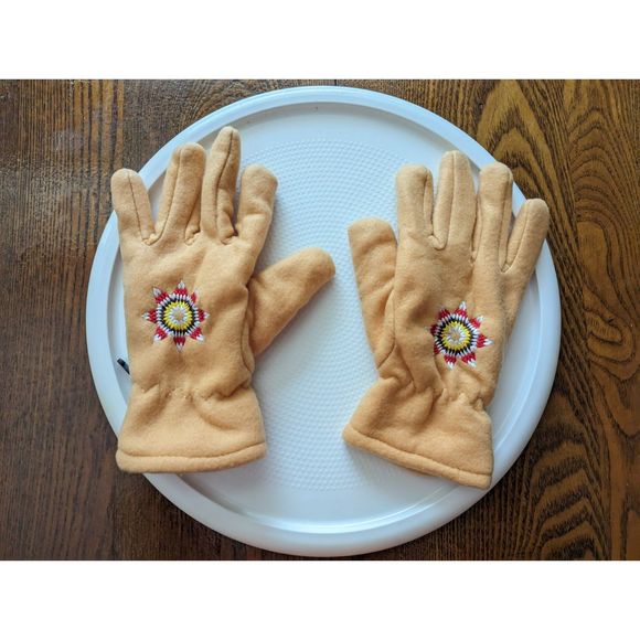 NWOT Yellow w/design winter fleece womens gloves - Picture 1 of 6